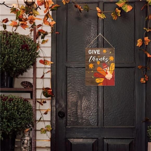 Thanksgiving Wall Art Decor, Thankful Decorations Fall Hanging Sign for Home - Picture 5 of 6
